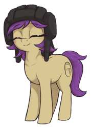 Size: 1070x1500 | Tagged: safe, artist:t72b, derpibooru import, oc, oc only, oc:tenk pone, earth pony, pony, 2022 community collab, derpibooru community collaboration, eyes closed, female, hat, helmet, mare, simple background, smiling, solo, transparent background