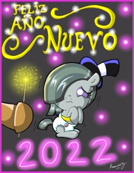 Size: 2545x3289 | Tagged: safe, artist:rammzblood, derpibooru import, marble pie, earth pony, pony, 2022, baby, baby pony, cute, diaper, female, filly, foal, happy new year 2022, marblebetes