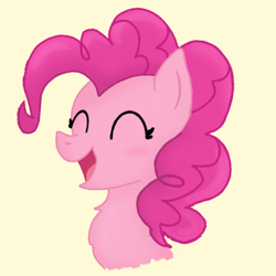 Size: 4000x4000 | Tagged: safe, artist:naturajellyfish, derpibooru import, pinkie pie, earth pony, pony, absurd resolution, bust, cute, diapinkes, eyes closed, open mouth, simple background, smiling, solo, yellow background