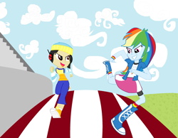 Size: 2640x2052 | Tagged: safe, artist:mlpandboboiboyfan, derpibooru import, rainbow dash, equestria girls, boboiboy, running, stadium, ying