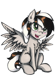 Size: 1162x1611 | Tagged: safe, artist:canvymamamoo, derpibooru import, oc, oc only, oc:raxella gessu, pegasus, pony, 2022, 2022 community collab, blushing, cheek fluff, chest fluff, derpibooru community collaboration, ear fluff, ears, folded wings, male, open mouth, open smile, simple background, sitting, smiling, solo, spread wings, stallion, standing, transparent background, wings