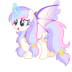 Size: 2316x2304 | Tagged: safe, artist:original intention, derpibooru import, oc, oc only, alicorn, bat pony, bat pony alicorn, pony, 2022 community collab, bat wings, curved horn, derpibooru community collaboration, female, full body, glowing, glowing horn, high res, horn, mare, multicolored mane, multicolored tail, open mouth, open smile, raised hoof, raised leg, show accurate, simple background, smiling, solo, spread wings, standing, tail, transparent background, wings