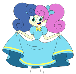 Size: 1658x1617 | Tagged: safe, artist:rarity525, derpibooru import, bon bon, sweetie drops, equestria girls, alternate hairstyle, clothes, dress, female, open mouth, pigtails, simple background, skirt, skirt lift, solo, transparent background, twintails