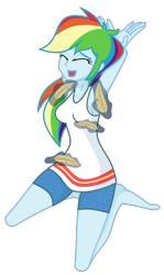 Size: 1296x2169 | Tagged: safe, artist:splendidbondage, derpibooru import, rainbow dash, equestria girls, armpits, clothes, eyes closed, feather, female, kneeling, laughing, open mouth, shorts, simple background, solo, tanktop, tickle torture, tickling, transparent background