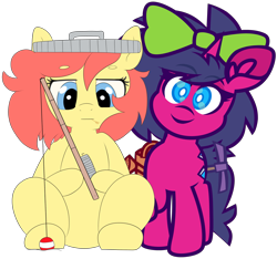 Size: 6006x5629 | Tagged: safe, artist:threetwotwo32232, artist:yelowcrom, derpibooru import, oc, oc only, oc:brushie, oc:fizzy pop, earth pony, pony, unicorn, 2022 community collab, derpibooru community collaboration, female, mare, simple background, stardew valley, transparent background