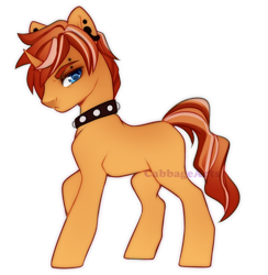 Size: 600x616 | Tagged: safe, artist:cabbage-arts, derpibooru import, oc, oc only, oc:cinnamon burn, pony, unicorn, choker, commission, commissioner:yuki kitten13, curved horn, horn, male, simple background, solo, transparent background