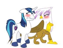Size: 800x600 | Tagged: safe, artist:firestorm-can, artist:koraluch, derpibooru import, edit, gilda, shining armor, griffon, pony, unicorn, alternate universe, blushing, female, gildarmor, husband and wife, male, married couple, shipping, simple background, straight, transparent background, vector, vector edit