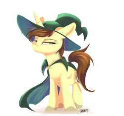 Size: 1280x1200 | Tagged: safe, artist:sketchiix3, derpibooru import, oc, oc only, pony, unicorn, aside glance, cloak, clothes, hat, lidded eyes, looking at you, simple background, solo, transparent background, wizard hat