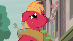 Size: 1280x720 | Tagged: safe, derpibooru import, screencap, big macintosh, earth pony, pony, hard to say anything, big macintosh's yoke, cute, horse collar, macabetes, male, pouting, puppy dog eyes, sad, sadorable, solo, stallion