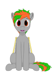 Size: 2480x3508 | Tagged: safe, artist:laykeen, derpibooru exclusive, derpibooru import, oc, oc:oples, pegasus, pony, 2022 community collab, amputee, artificial wings, augmented, derpibooru community collaboration, folded wings, grey fur, happy, heterochromia, prosthetic limb, prosthetic wing, prosthetics, simple background, simple shading, sitting, solo, transparent background, wings