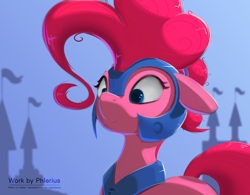 Size: 3200x2500 | Tagged: safe, artist:phlerius, derpibooru import, pinkie pie, earth pony, pony, armor, digital art, helmet, solo