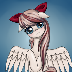 Size: 3026x3000 | Tagged: safe, artist:palibrik, derpibooru import, angel wings, pegasus, pony, :3, ears, female, floppy ears, gradient background, head tilt, high res, mare, solo, spread wings, wings