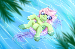 Size: 1000x653 | Tagged: safe, artist:cabbage-arts, derpibooru import, oc, oc only, pegasus, pony, commission, eyes closed, female, floaty, inner tube, lying down, on back, pegasus oc, pool toy, solo, sunglasses, ych result
