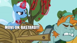 Size: 1280x720 | Tagged: safe, derpibooru import, screencap, snips, trixie, magic duel, caption, image macro, text