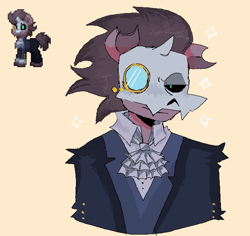 Size: 1221x1153 | Tagged: safe, artist:belle_bonni, derpibooru import, oc, oc only, oc:capricious, anthro, earth pony, pony, clothes, earth pony oc, fancy, male, monocle, pony town, simple background, skull mask, solo