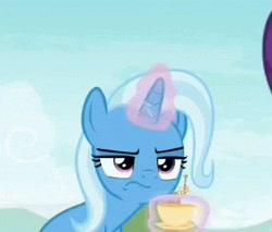 Size: 312x266 | Tagged: safe, derpibooru import, screencap, trixie, aura, cropped, trixie is not amused, unamused