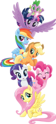 Size: 370x819 | Tagged: artist needed, source needed, safe, anonymous artist, derpibooru import, applejack, fluttershy, pinkie pie, rainbow dash, rarity, spike, twilight sparkle, twilight sparkle (alicorn), alicorn, dragon, earth pony, pegasus, pony, unicorn, g4, my little pony: the movie, applejack's hat, clothes, cowboy hat, cutie mark, glowing, glowing horn, hat, horn, mane seven, mane six, official, official art, simple background, spread wings, stock vector, transparent background, vector, wings