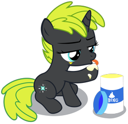 Size: 3730x3590 | Tagged: safe, artist:strategypony, derpibooru import, oc, oc only, oc:bright dawn, pony, unicorn, bing bong, female, filly, foal, food, horn, licking, mayonnaise, sauce, simple background, subverted meme, tongue, tongue out, transparent background, unicorn oc