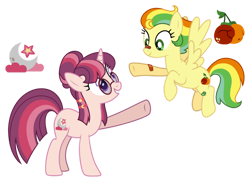 Size: 1024x745 | Tagged: safe, artist:strawberry-spritz, derpibooru import, oc, oc only, pegasus, pony, unicorn, bandaid, female, glasses, magical lesbian spawn, mare, offspring, parent:applejack, parent:moondancer, parent:rainbow dash, parent:twilight sparkle, parents:appledash, parents:twidancer, raised hoof, raised leg, simple background, transparent background