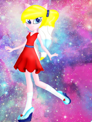 Size: 660x880 | Tagged: safe, artist:yulianapie26, derpibooru import, equestria girls, clothes, female, high heels, ponied up, shoes, skirt, smiling, solo, space, stars