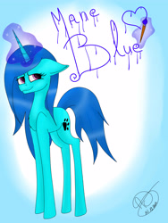 Size: 3375x4500 | Tagged: safe, artist:maneblue, derpibooru import, oc, oc only, pony, unicorn, female, glowing, glowing horn, horn, magic, mare, paw prints, signature, solo, telekinesis, unicorn oc