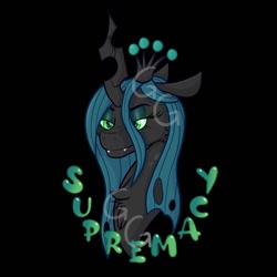 Size: 1500x1500 | Tagged: safe, artist:gremlingraveyard, derpibooru import, queen chrysalis, changeling, changeling queen, black background, bust, chest fluff, female, simple background, solo