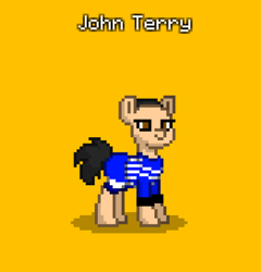 Size: 419x436 | Tagged: safe, derpibooru import, earth pony, pony, brown eyes, chelsea london, fooballer, football, full body, hooves, john terry, ponified, pony town, shadow, simple background, solo, sports, standing, yellow background