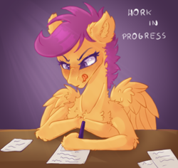 Size: 340x321 | Tagged: safe, artist:spectrasus, derpibooru import, scootaloo, pegasus, pony, female, filly, foal, hoof hold, older, older scootaloo, solo, teenager, tongue, tongue out