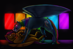 Size: 3000x2000 | Tagged: safe, artist:umaraspberry, derpibooru import, rainbow dash, scootaloo, pegasus, pony, fanfic:rainbow factory, 2018, fanfic art, glowing, glowing eyes