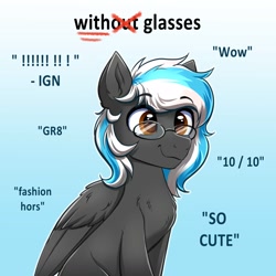 Size: 4000x4000 | Tagged: safe, alternate version, artist:confetticakez, derpibooru import, oc, oc only, pegasus, pony, chest fluff, glasses, smiling, solo