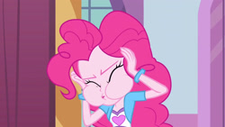 Size: 3410x1920 | Tagged: safe, derpibooru import, screencap, pinkie pie, equestria girls, equestria girls (movie), eyes closed, female, high res, open mouth, solo