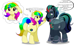 Size: 9000x5500 | Tagged: safe, artist:rainbowtashie, derpibooru import, king sombra, nightmare moon, queen chrysalis, queen umbra, oc, oc:empress sacer malum, oc:rainbow tashie, changeling, changeling queen, pony, unicorn, butt, commissioner:bigonionbean, cutie mark, dialogue, female, flank, fusion, fusion:empress sacer malum, jewelry, large butt, mare, nintendo, nintendo 64, not an alicorn, plot, regalia, rule 63, simple background, thicc ass, transparent background, writer:bigonionbean