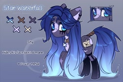 Size: 2899x1921 | Tagged: safe, artist:reterica, derpibooru import, oc, oc only, oc:star waterfall, earth pony, pony, collar, ear piercing, earring, jewelry, male, piercing, raised hoof, raised leg, reference sheet, solo, stallion, tail, tail wrap