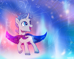 Size: 2012x1596 | Tagged: safe, artist:nancy-05, derpibooru import, star swirl the bearded, unicorn, blue eyes, foal, magic, younger