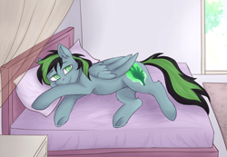 Size: 1920x1325 | Tagged: safe, derpibooru import, oc, oc:weo, pegasus, pony, bed, bedroom