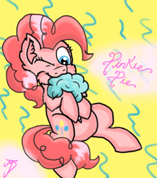 Size: 1200x1360 | Tagged: safe, artist:takutanuvataio, derpibooru import, pinkie pie, earth pony, pony, cotton candy, eating, female, food, one eye closed, solo