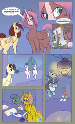 Size: 912x1500 | Tagged: safe, artist:weasselk, derpibooru import, oc, oc:heartstrong flare, oc:king calm merriment, oc:king righteous authority, oc:king speedy hooves, alicorn, dragon, earth pony, pegasus, pony, unicorn, comic:plot of the plot cult, alicorn oc, armor, balcony, butt, candle, candlelight, candlestick, canterlot, canterlot castle, chair, clothes, colored, comic, commissioner:bigonionbean, commissioner:buffaloman20, crowd, cup, cutie mark, dialogue, feather, female, flank, flying, fusion:heartstrong flare, fusion:king calm merriment, fusion:king righteous authority, fusion:king speedy hooves, glasses, horn, ink, lamp, large butt, levitation, magic, maid, male, mare, match, monocle, paper, pen, pitcher, plot, potted plant, protest, riot, royal guard, royal guard armor, shirt, signs, snorting, stallion, stormcloud, t-shirt, table, telekinesis, thicc ass, tower, tray, unamused, wall of tags, wings, writer:bigonionbean, yelling