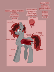 Size: 3456x4608 | Tagged: safe, artist:nightydream, derpibooru import, oc, oc:blood moon, bat pony, pony, male, reference sheet, scar, solo, stallion