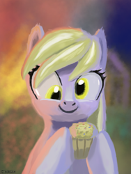 Size: 1200x1600 | Tagged: safe, artist:ciborgen, derpibooru import, derpy hooves, pegasus, pony, cute, derpabetes, female, food, lineless, muffin, smiling, solo