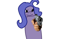 Size: 4000x2500 | Tagged: artist needed, safe, derpibooru import, oc, oc:shit, earth pony, pony, 1000 hours in ms paint, 1000 years in photoshop, delet this, earth pony oc, female oc, gun, handgun, looking at you, pointing at you, simple background, smiling, smiling at you, solo, transparent background, wat, weapon