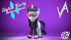 Size: 1920x1080 | Tagged: safe, artist:donglysfm, derpibooru import, rarity, unicorn, 3d, alternate hairstyle, beatnik rarity, beret, clothes, glasses, glasses rarity, hat, poster, revamped ponies, shoes, source filmmaker, source filmmaker resource, sweater