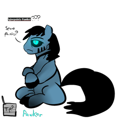 Size: 1326x1364 | Tagged: safe, artist:pawker, derpibooru import, oc, oc only, oc:pawker, earth pony, homeless, joke, points, simple background, solo, swamp cinema, transparent background