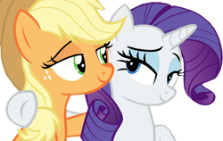 Size: 1280x807 | Tagged: safe, derpibooru import, edit, edited screencap, editor:twilyisbestpone, screencap, applejack, rarity, earth pony, pony, unicorn, background removed, duo, female, looking at each other, looking at someone, rarijack, shipping, simple background, transparent background