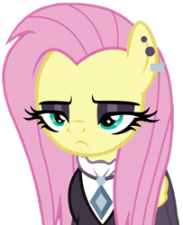 Size: 714x879 | Tagged: safe, derpibooru import, edit, edited screencap, editor:twilyisbestpone, screencap, fluttershy, pegasus, pony, fake it 'til you make it, season 8, background removed, eyeshadow, female, fluttergoth, fluttershy is not amused, frown, makeup, mare, simple background, solo, transparent background, unamused