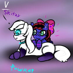 Size: 1000x1000 | Tagged: safe, artist:pawker, derpibooru import, oc, oc:skitzy, oc:v, earth pony, pegasus, female, glasses, swamp cinema, wholesome