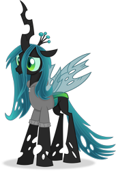 Size: 5626x8265 | Tagged: safe, artist:anime-equestria, derpibooru import, queen chrysalis, changeling, changeling queen, clothes, female, hoodie, horn, simple background, solo, transparent background, vector, wings