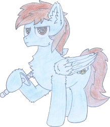 Size: 1408x1624 | Tagged: safe, artist:fliegerfausttop47, derpibooru import, edit, editor:yoshimon1, oc, oc only, oc:pegasusgamer, pegasus, pony, 2022 community collab, background removed, badass, brown eyes, brown hair, cheek fluff, chest fluff, derpibooru community collaboration, ear fluff, ears, fluffy, hoof fluff, leg fluff, looking at you, male, serious, serious face, simple background, solo, stallion, sword, three quarter view, traditional art, transparent background, weapon, wing fluff, wings