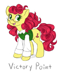 Size: 1000x1200 | Tagged: safe, artist:dstears, derpibooru import, oc, oc only, oc:victory point, earth pony, pony, clothes, dress shirt, earth pony oc, female, freckles, full body, glasses, green eyes, mare, open mouth, open smile, red mane, red tail, simple background, smiling, solo, standing, sweater vest, tail, three quarter view, white background