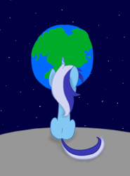 Size: 2150x2900 | Tagged: safe, artist:kanw, derpibooru import, minuette, pony, unicorn, cute, earth, moon, sitting, solo, space