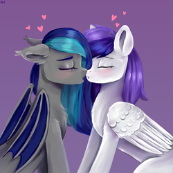 Size: 2701x2701 | Tagged: safe, artist:ske, derpibooru import, bat pony, pegasus, pony, kissing, love